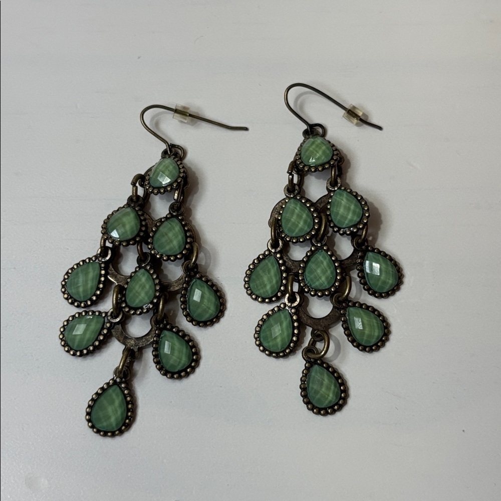 Green Chandelier Peacock Earrings